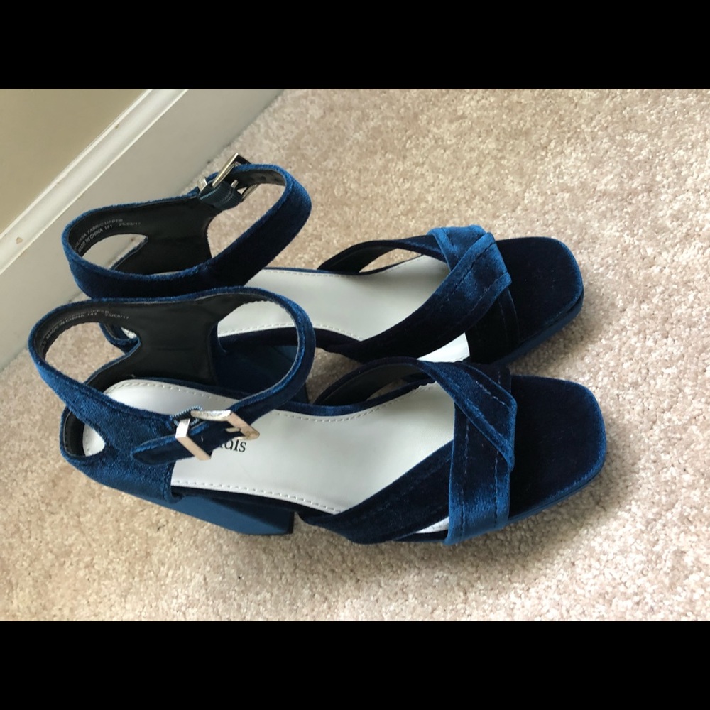 Iridescent Blue Crushed Velvet Chunky Heels